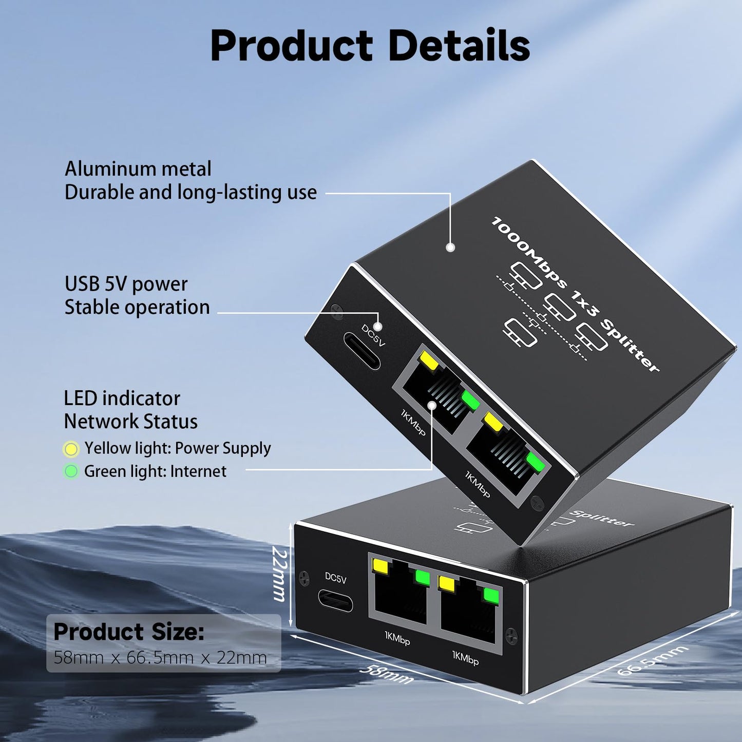 Ethernet Splitter 1 to 3 1000Mbps High Speed Either Network Splitter Internet Cable Splitter 1 in 4 Out Gigabit Dual LAN RJ45 Port Router Switch Work