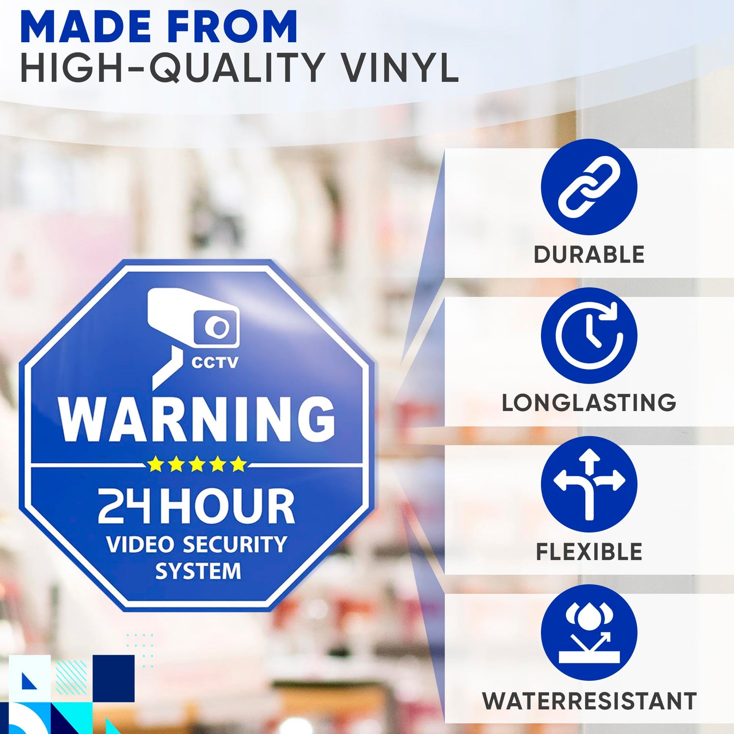6 Pcs Security Camera Stickers - Security Cameras Signs to Put on Door, 3.3 x 3.3 Convenient Size, Sleek Hexagonal Design, Water and Wear Resistant