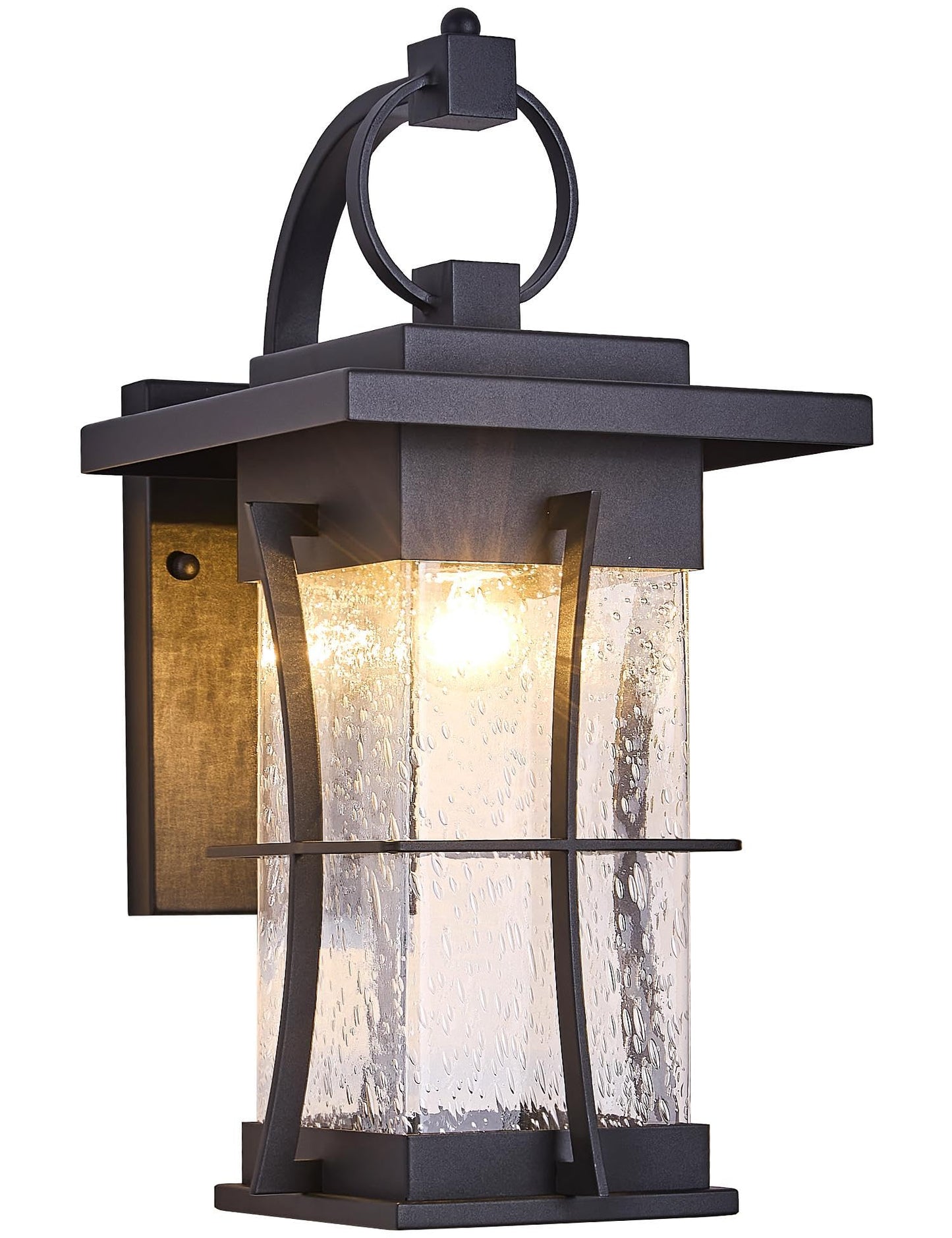 EERU 18" H Extra Large Outdoor Wall Sconce Black Large Exterior Wall Lantern Outside House Lamps Waterproof Mission Light Fixtures with Clear Seeded