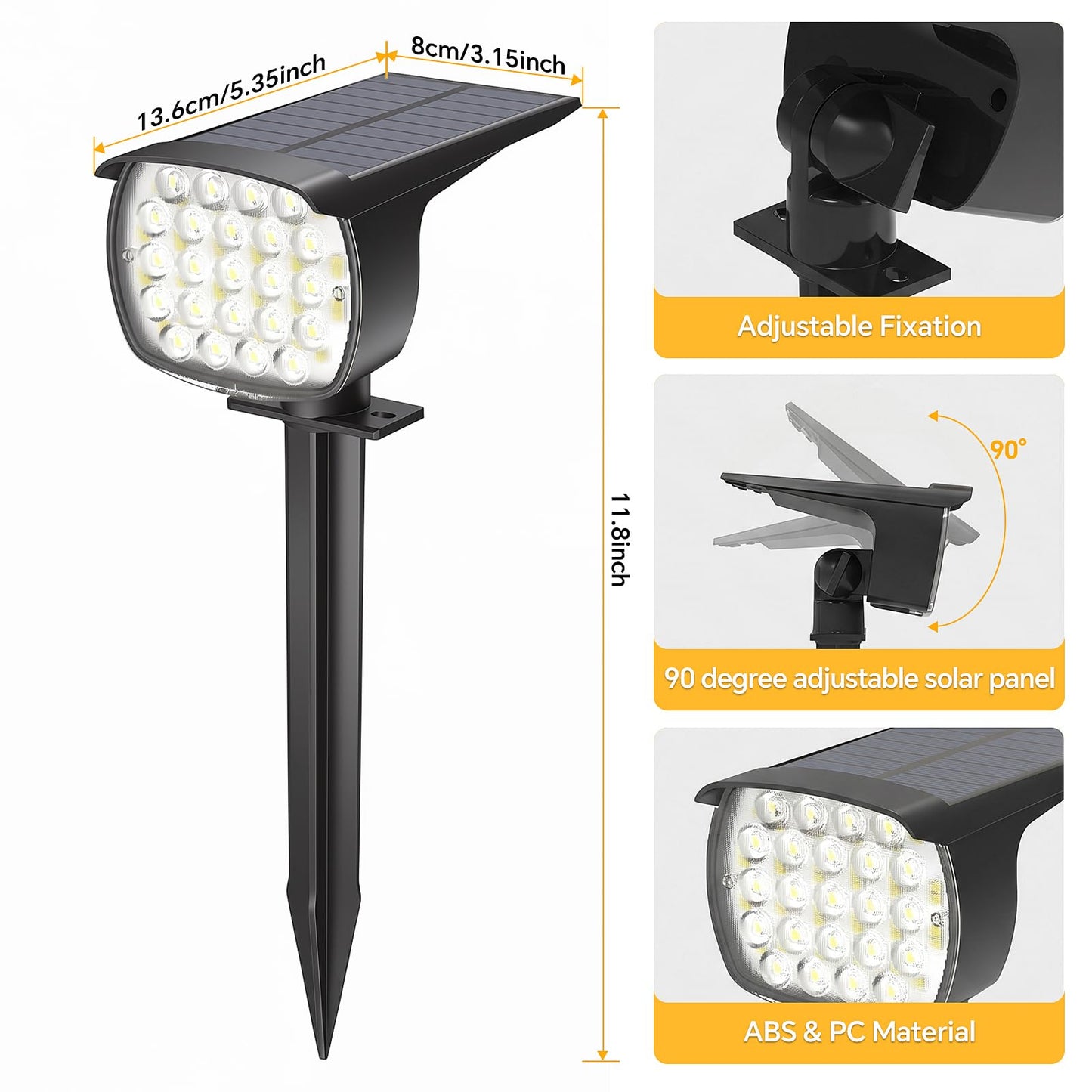 Etetale Solar Spot Lights Outdoor, 4 Pack 58 LED Solar Landscape Spotlights, Auto On/Off 3 Lighting Modes, 2-in-1 IP65 Waterproof Solar Landscape