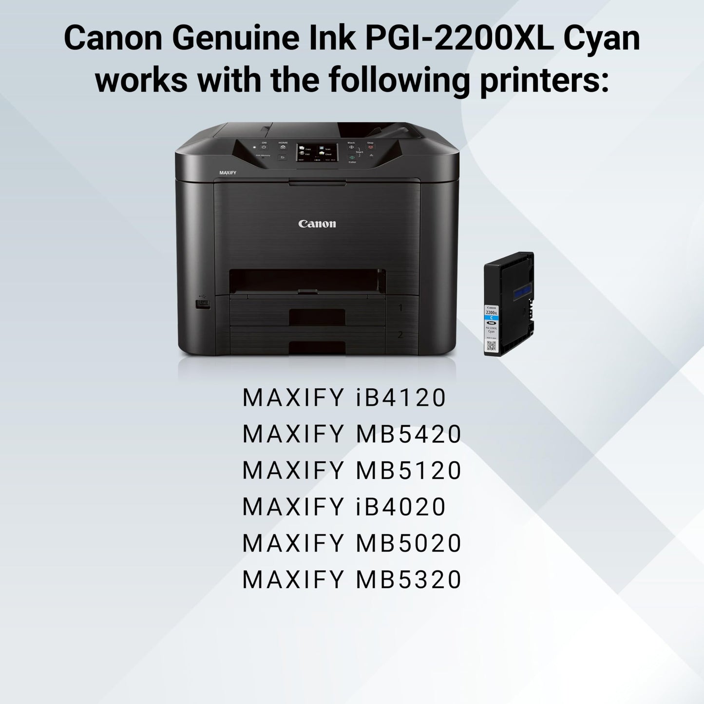 Canon PGI-2200XL Genuine Cyan Ink Tank, Compatible with IB4120, MB5420, MB5120, IB4020, MB5020, and MB5320 (Optional) Printers