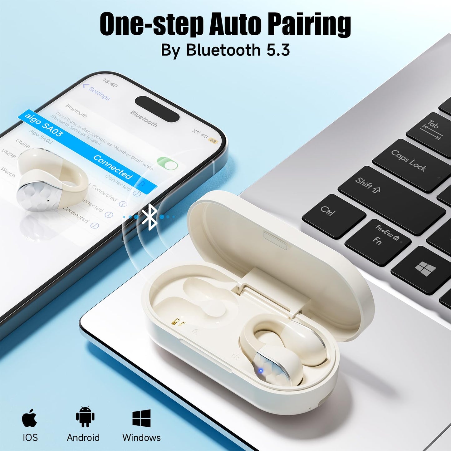 aigo Open Ear Earbuds, Wireless Bluetooth Earphone, Clip on Headphones, Over The Ear Earbuds for Fitness Running Gym Workouts, Built-in Mic, Wireless…