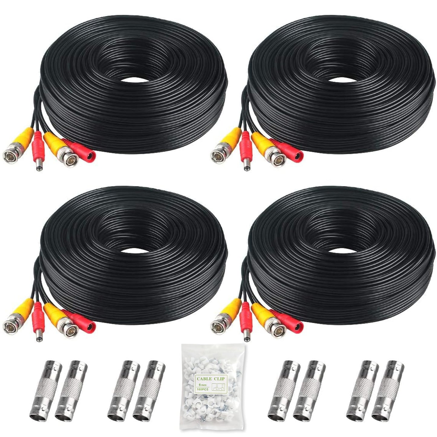 BNC Cable, 200ft 4Pack All-in-One Siamese Video and Power Security Camera Wire Cord with 2 Female Connectors for All Max 5MP HD CCTV DVR Surveillance