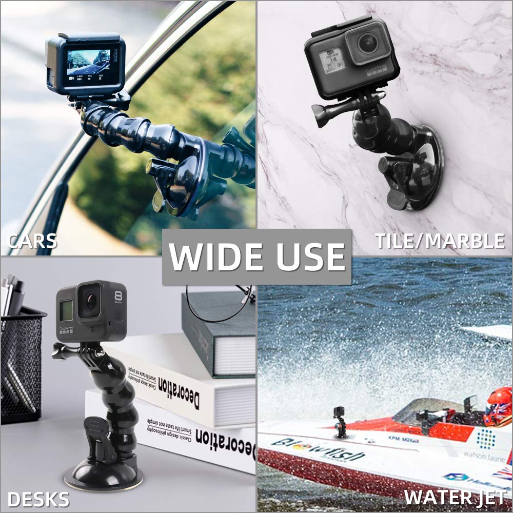 SUREWO Flexible Gooseneck Suction Cup Car Mount Holder for GoPro 13, Flexible Extension Car Windshield Mount with Phone Mount for GoPro Hero 12 11 10