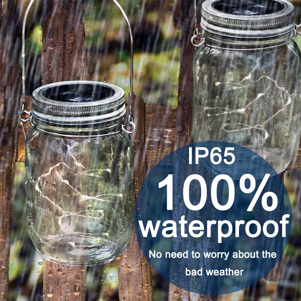 Solar Mason Jar Lights, 8 Pack 15 LED Waterproof Fairy Firefly Jar Lids String Lights with Hangers(NO Jars), Patio Yard Garden Wedding Easter