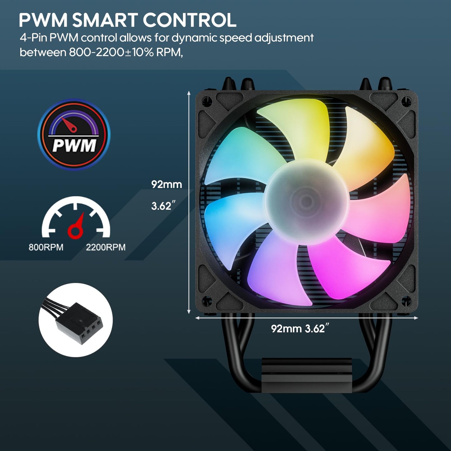 Vetroo V3 CPU Air Cooler w/ARGB Lighting and PWM Smart Control - Compact Design with Height of 133mm & 92mm Fan, Direct Heat Pipes, Aluminium Fins