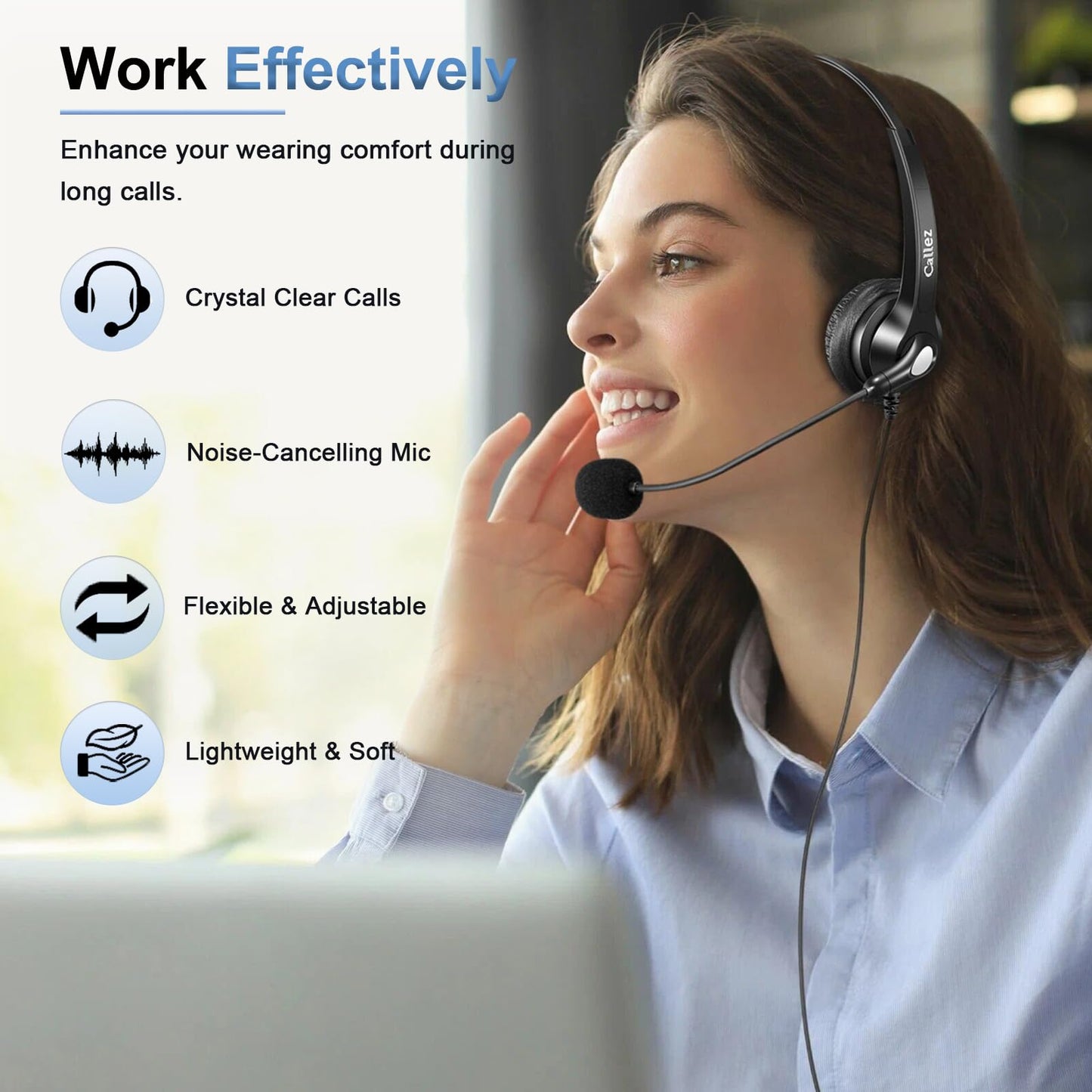 Callez Phone Headset for Cisco with Noise Cancelling Mic & Mute Switch, Dual RJ9 Corded Telephone Headsets Compatible with Cisco IP Phones 6941 6851