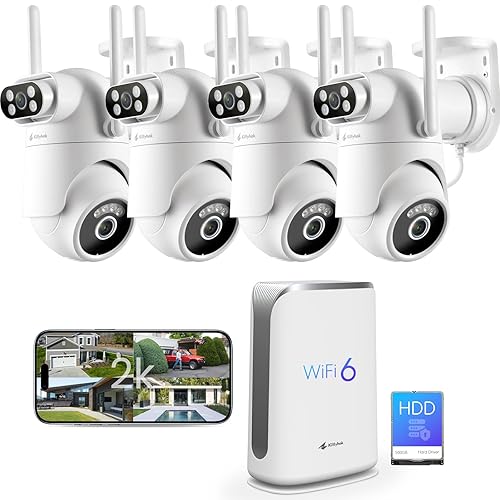 Home Security Camera System Wireless, Dual Lens 2K Security Cameras Wireless Outdoor with 2.4/5GHz WiFi, 360° PTZ, Auto Tracking, Motion Detection