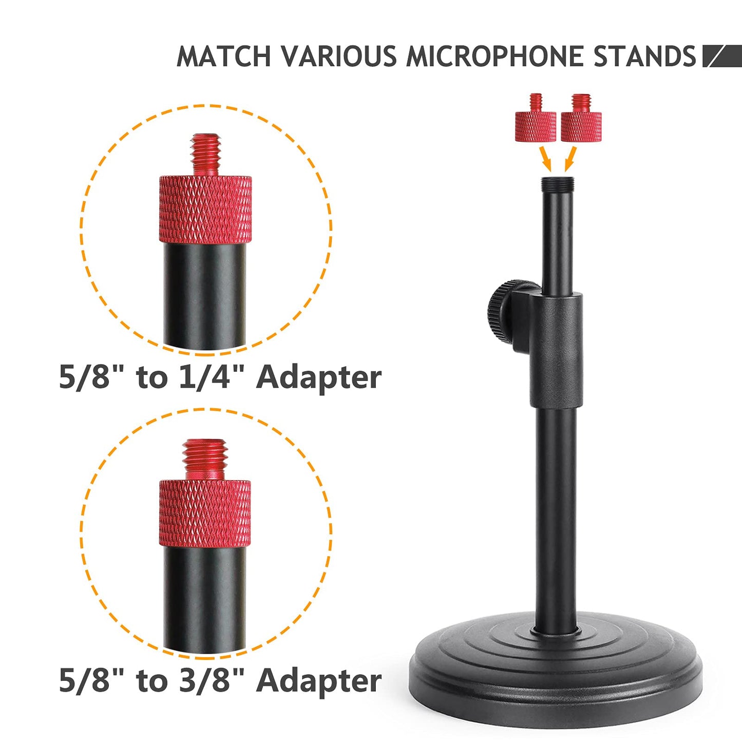 Frgyee Mic Adapter 5/8 to 1/4 & 3/8 Adapter Set for Microphone Stand to Tripod & Camera (Red)