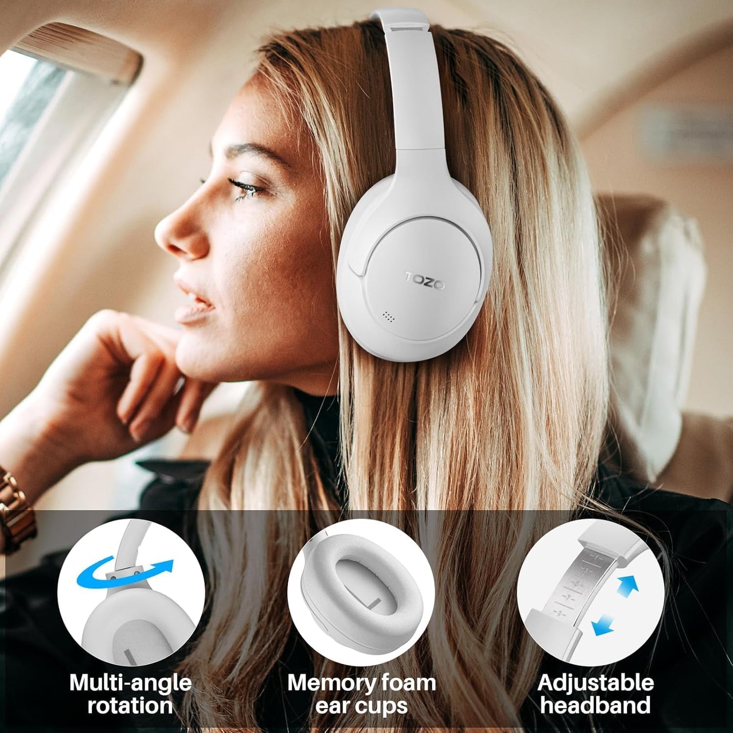 TOZO Hybrid Noise Cancelling Headphones, 90H Playtime Wireless Over Ear Bluetooth Headset, Spatial Audio AI Chat with 5 Mics, Supports Dual…