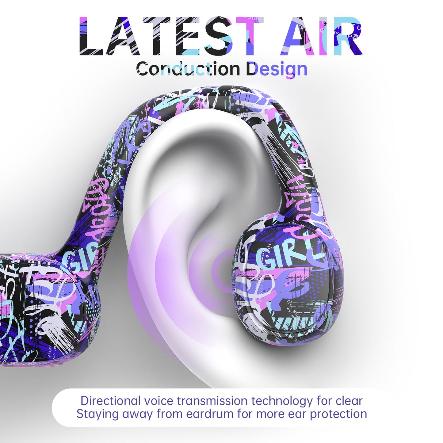 Mehomeli Kids Headphones, Bluetooth 5.2 Air Conduction Open Ear Headphones, 85dB Volume Limiting, Stereo Sound with Mic, IPX5 Waterproof, 20H