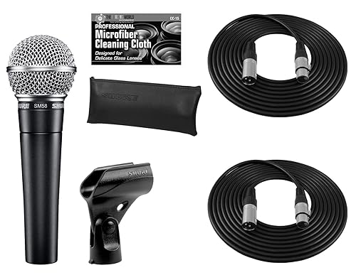 Shure SM58-LC Cardioid Dynamic Vocal Microphone + Extra Two (2) XLR Cables Bundle