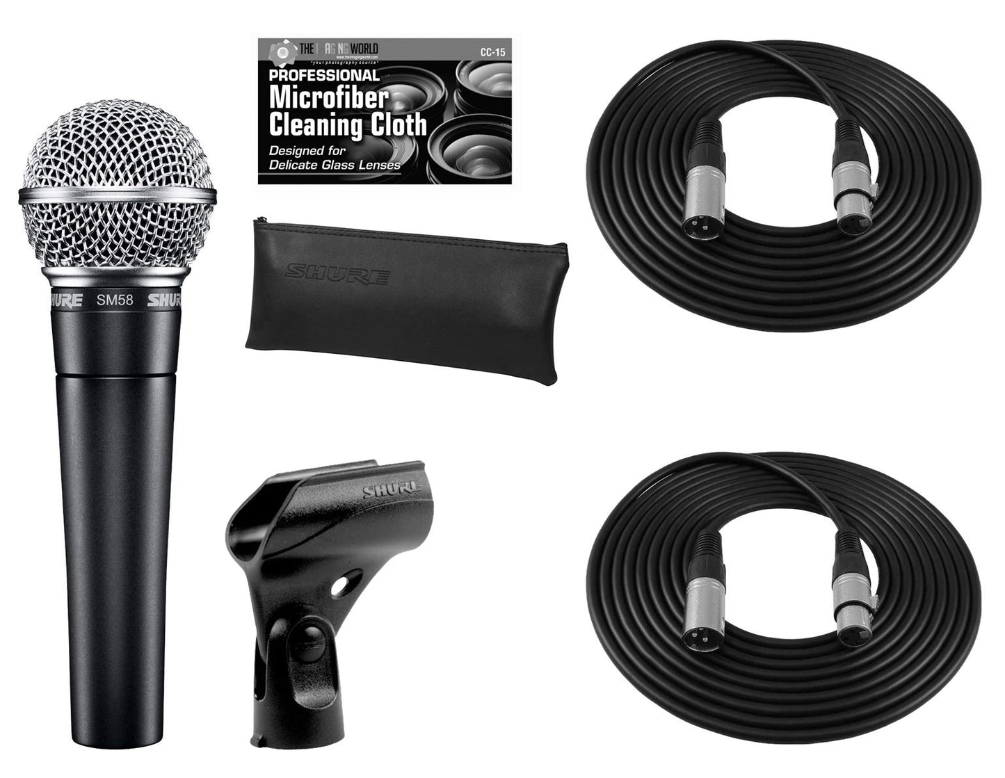 Shure SM58-LC Cardioid Dynamic Vocal Microphone + Extra Two (2) XLR Cables Bundle