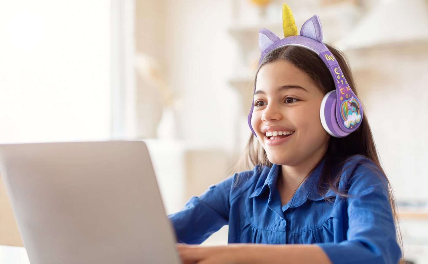 eKids Unicorn Academy Bluetooth Headphones, Wireless Headphones with Microphone Includes Aux Cord, Volume Reduced Kids Foldable Earphones for School…