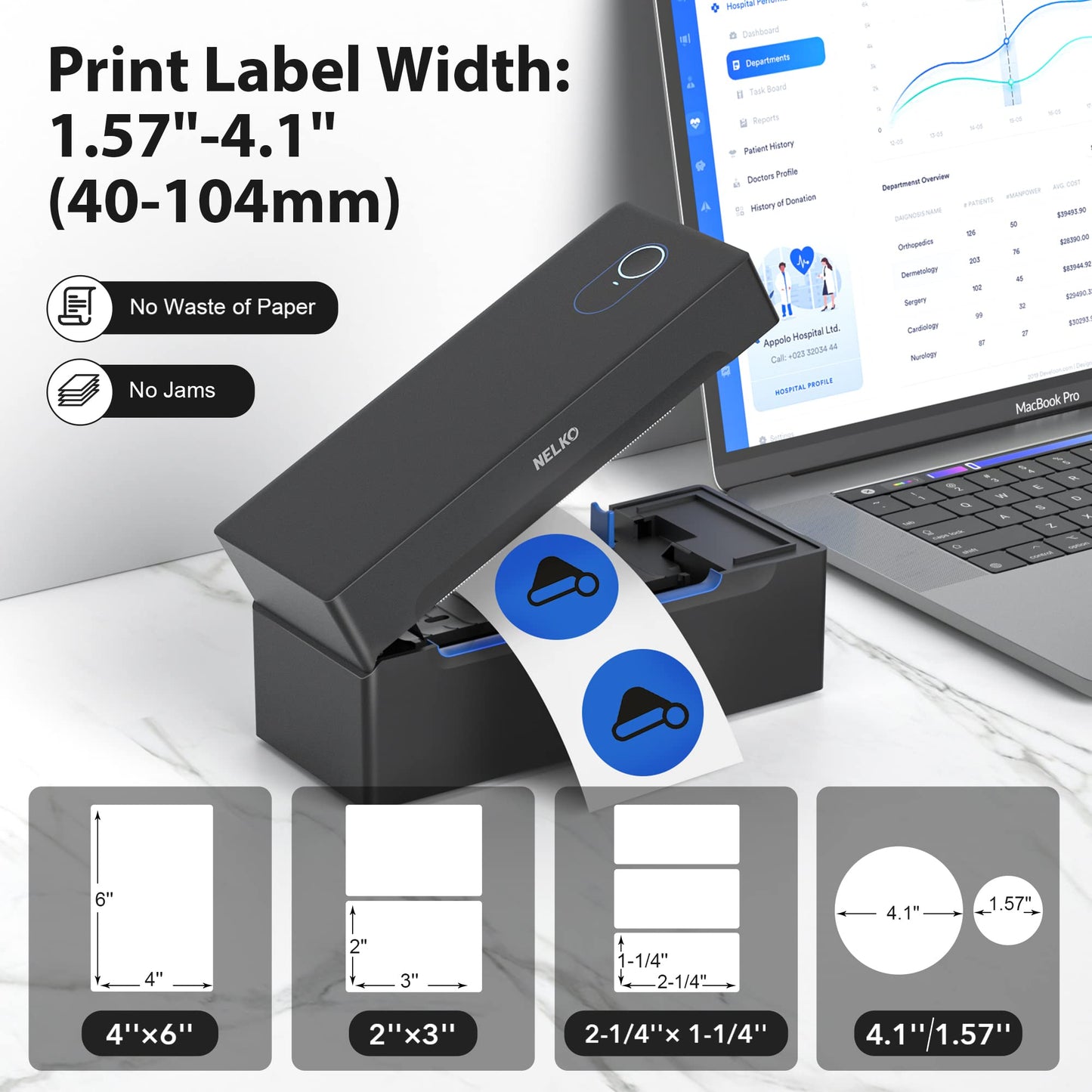 Nelko Bluetooth Thermal Shipping Label Printer, Wireless 4x6 Shipping Label Printer for Shipping Packages, Support Android, iPhone and Windows, Widely