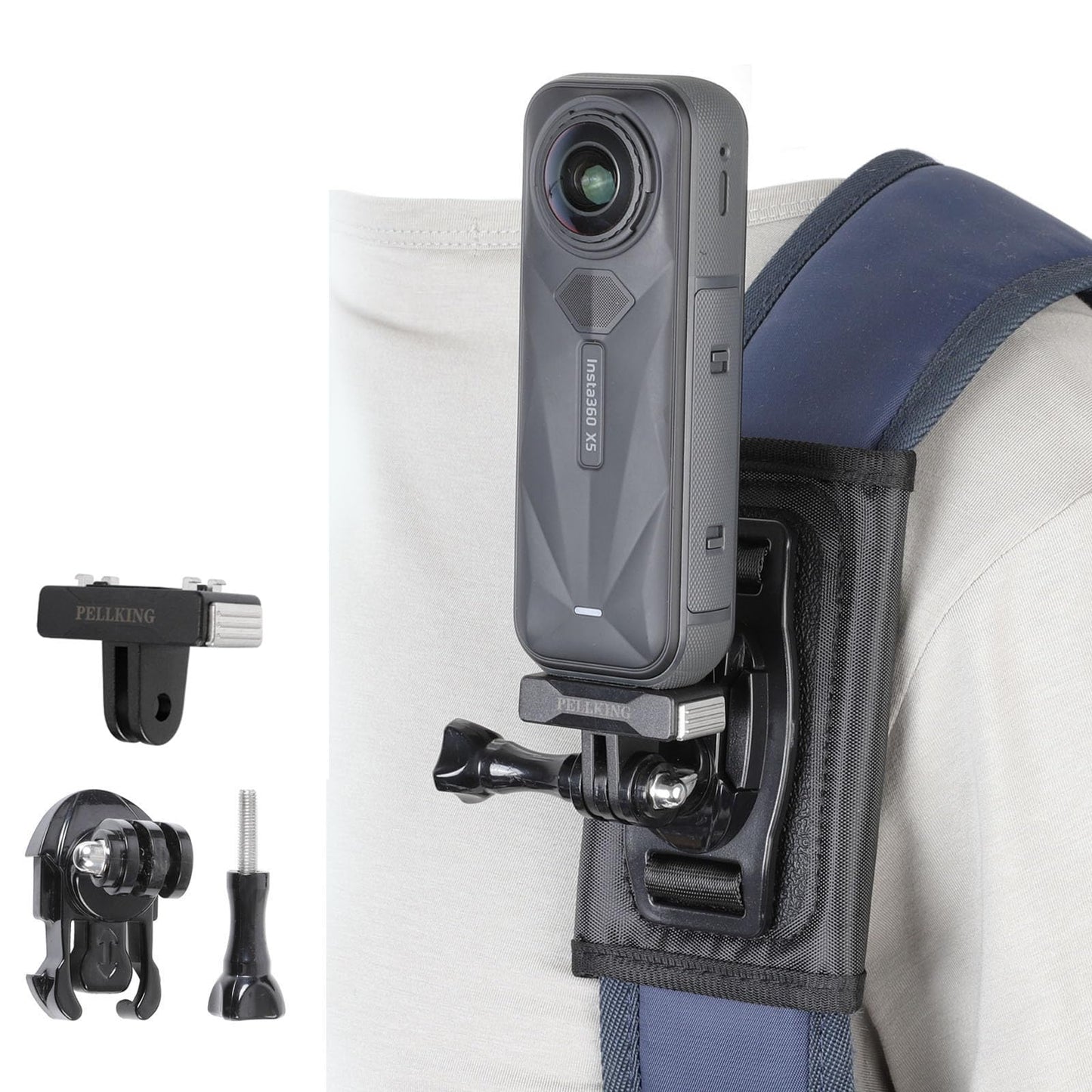 PellKing Camera Backpack Belt Mount for Insta360 One X5/AcePro 2,360 Degree Rotation Buckle Backpack Strap Mount with Quick Release Magnetic Mount