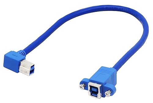 zdyCGTime 90Degree Right Angled USB3.0 Type B Male to USB3.0 Type B Female Extension Cable with Panel Mount - Blue (0.3m/1ft)