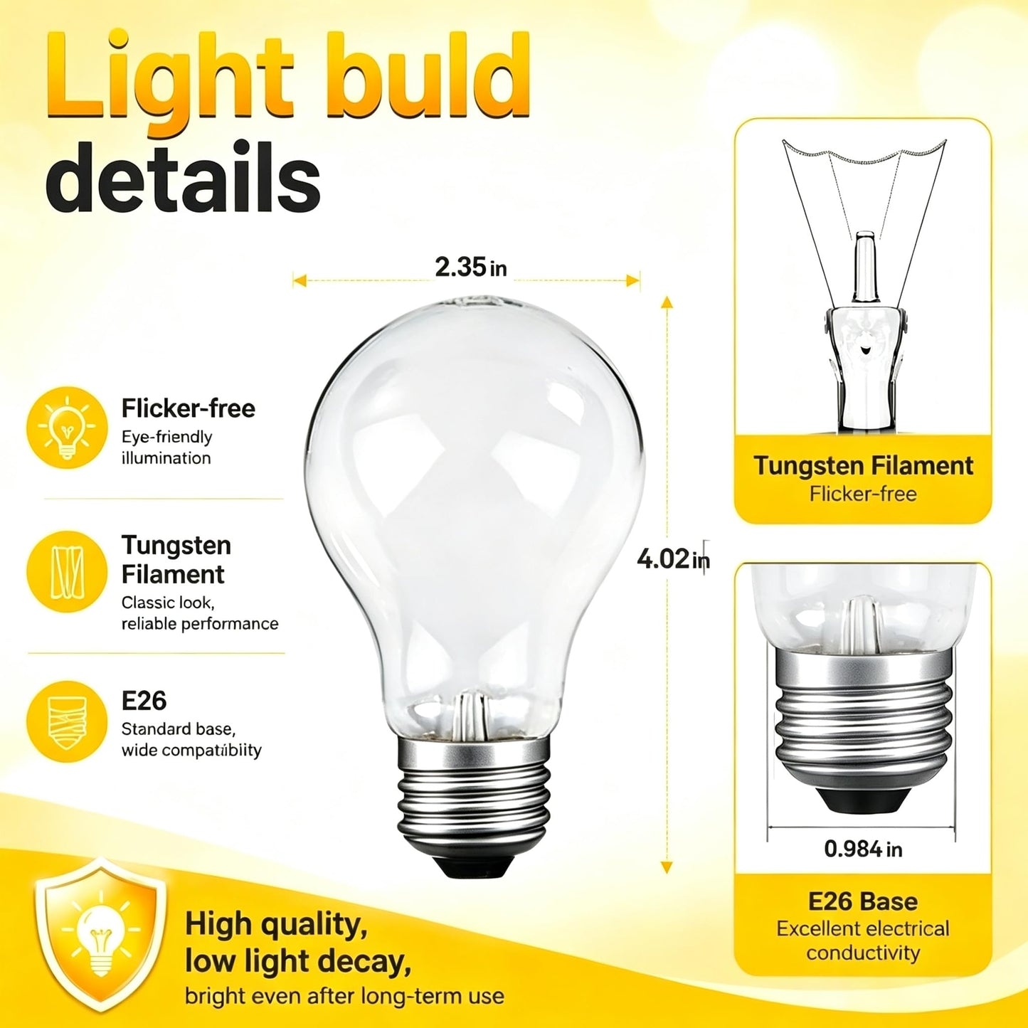 60 Watt Incandescent Light Bulbs, A19 Shatter Resistant Rough Service Light Bulb, Soft White, E26 Medium Base, Dimmable (4Pack)