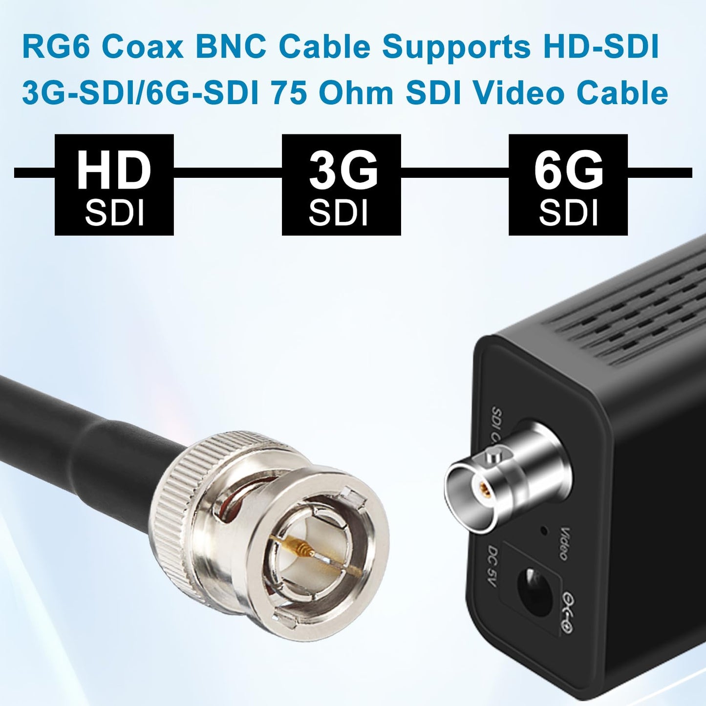 XRDS -RF SDI Cable 100 FT, HD-SDI / 3G-SDI / 6G-SDI BNC to BNC Digital Video Cable, High-Speed Signal Transmission, Low Signal Loss for Broadcast