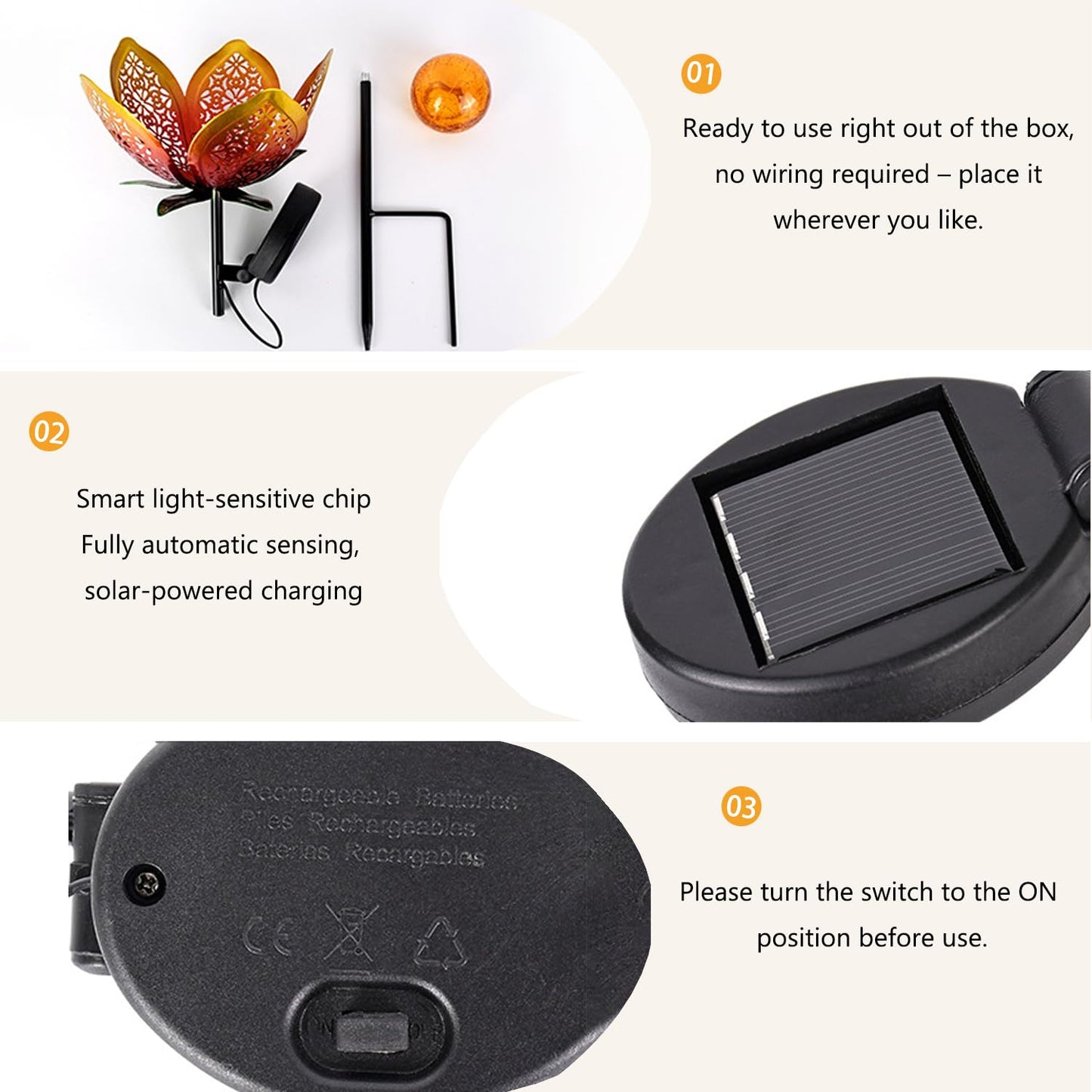 YMTengFei Solar Lights Outdoor Garden Decor,LED Lotus Flower Lamp, Metal Tulip Solar Lawn Lamp for Courtyard Decoration, Garden Gifts for Women