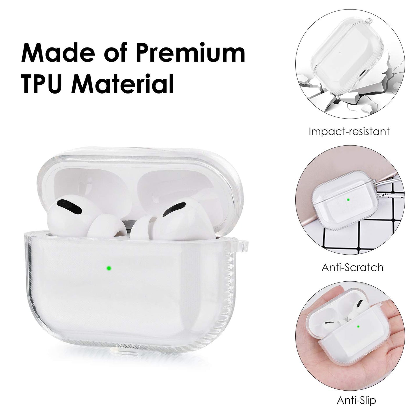 KOREDA Protective Cover for AirPods Pro 2nd Generation/1st Generation, Soft Clear Shockproof and Anti-Fingerprint Case with Keychain for AirPods Pro
