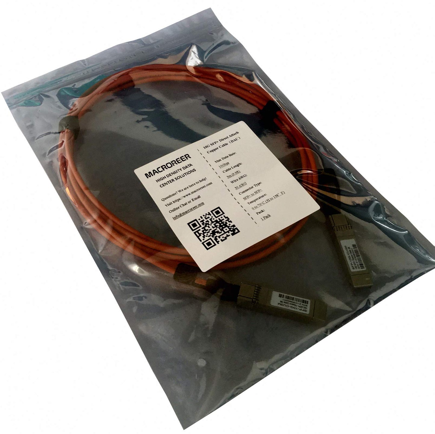 Macroreer 10G SFP+ DAC Twinax Cable, 0.5M (1.6ft) Passive, Compatible with Intel XDACBL1, Orange Color