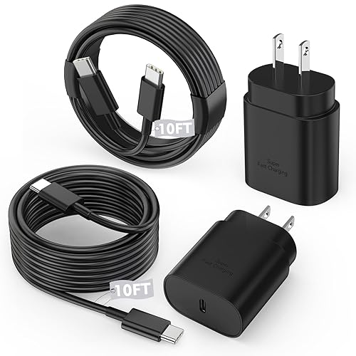 10FT Samsung Fast Charging Type C,2Pack 25W 10Foot Long Android Type C Phone Charger Block USBC to USBC Cable Fast Charging for Samsung Galaxy S25…