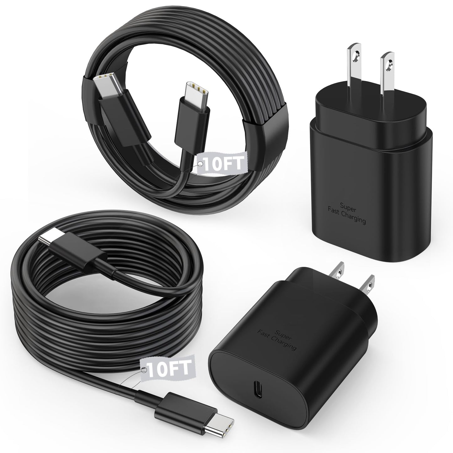 10FT Samsung Fast Charging Type C,2Pack 25W 10Foot Long Android Type C Phone Charger Block USBC to USBC Cable Fast Charging for Samsung Galaxy S25…