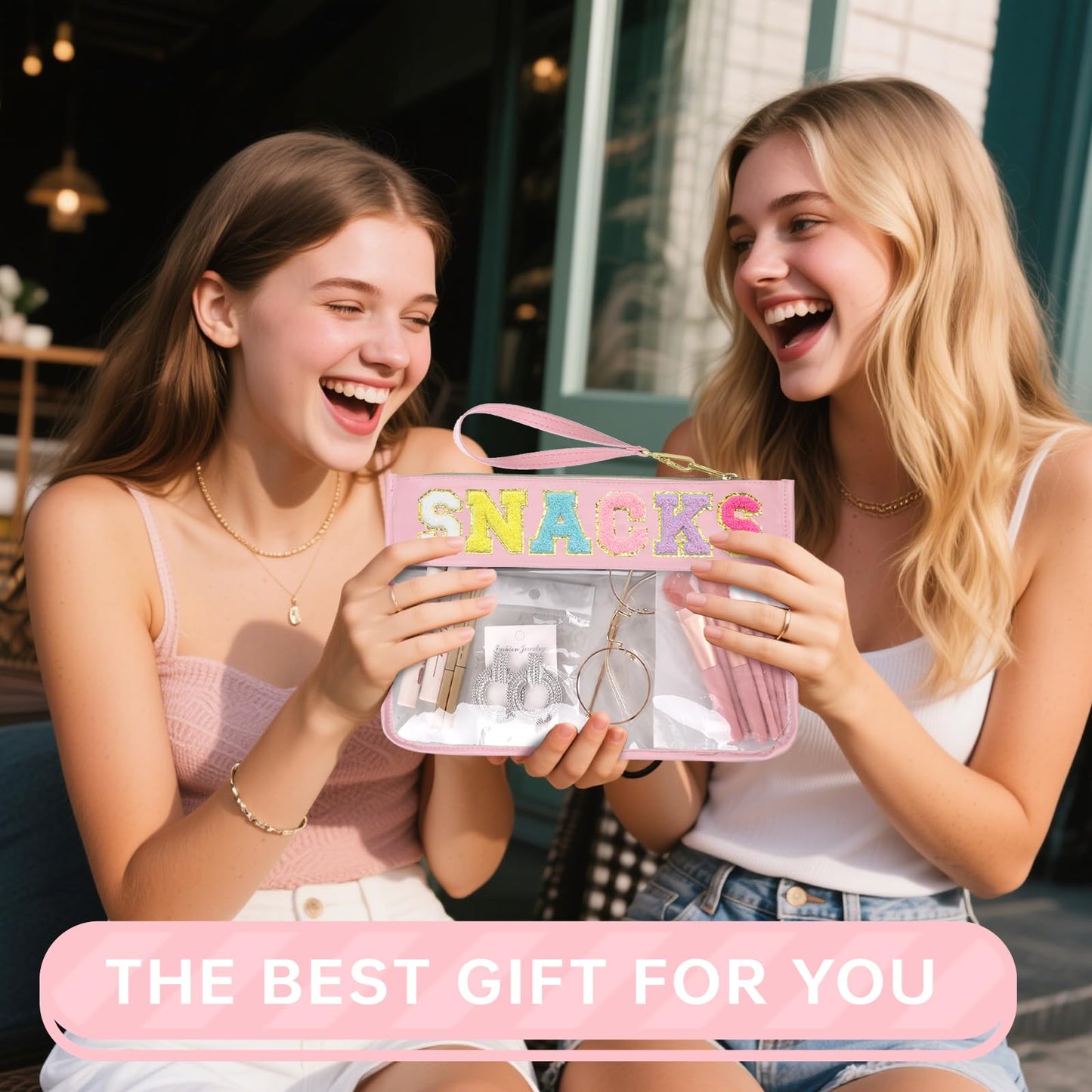 Siwara Clear Snack & Makeup Bag – Waterproof Nylon Cosmetic Pouch, Portable Glitter Travel Toiletry Organizer for Women & Girls