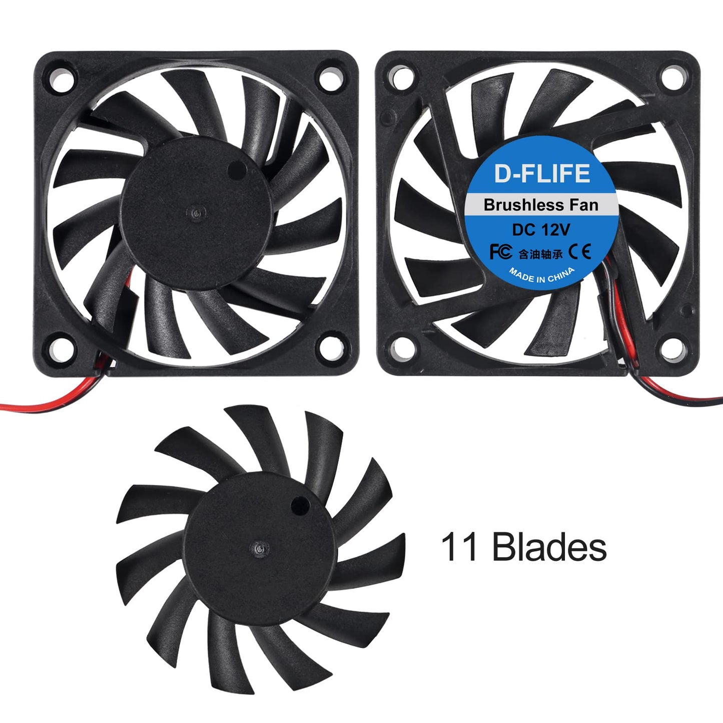 D-FLIFE 4pcs 60mm x 60mm x 10mm 6010 12V Brushless DC Cooling Fan 2pin for DIY 3D Printer Extruder Humidifier (12V)