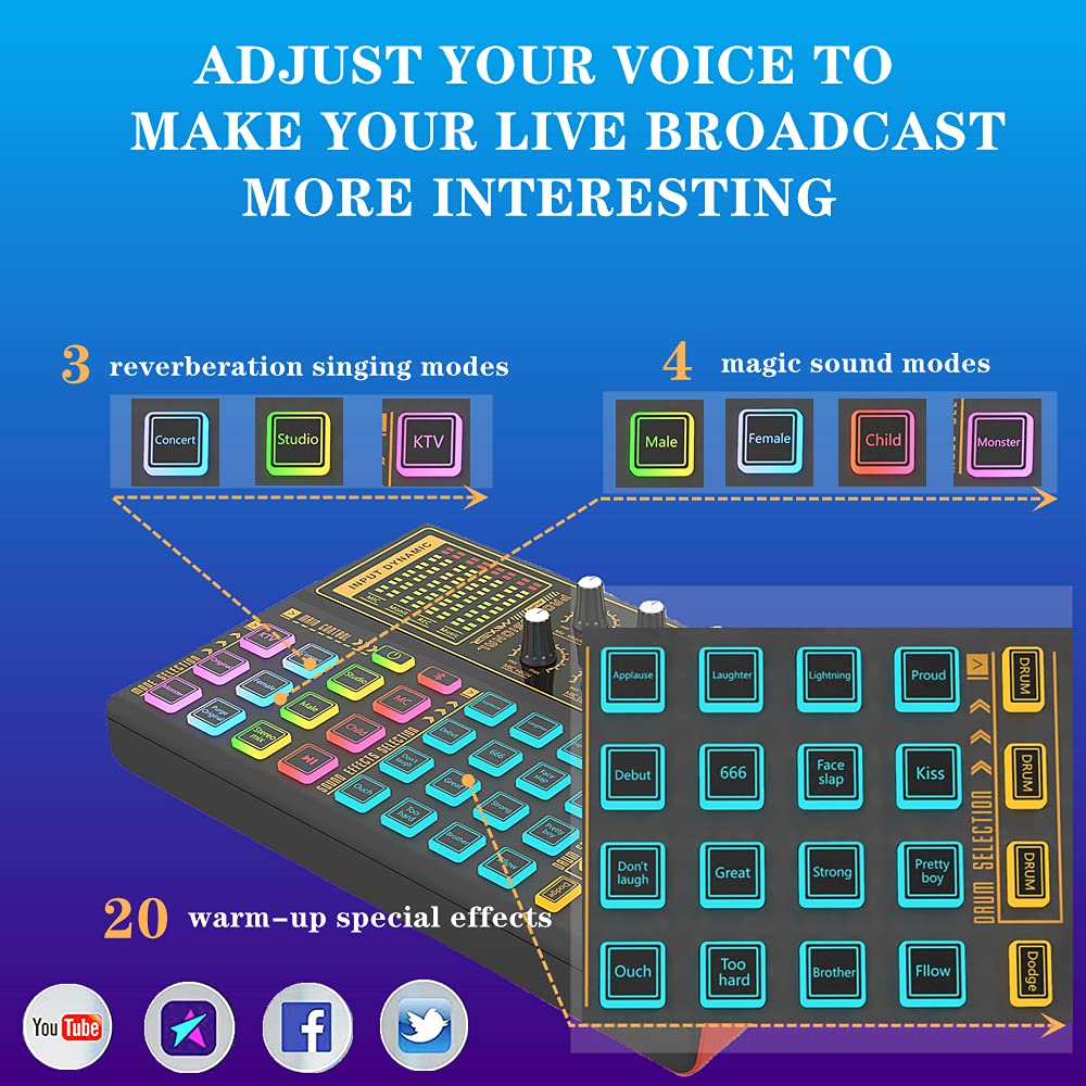 K300 Podcast Equipment Bundle, With Podcast Condenser Microphone, Voice Changer Sound Card with Multiple Sound Effects and LED Light, Prefect for