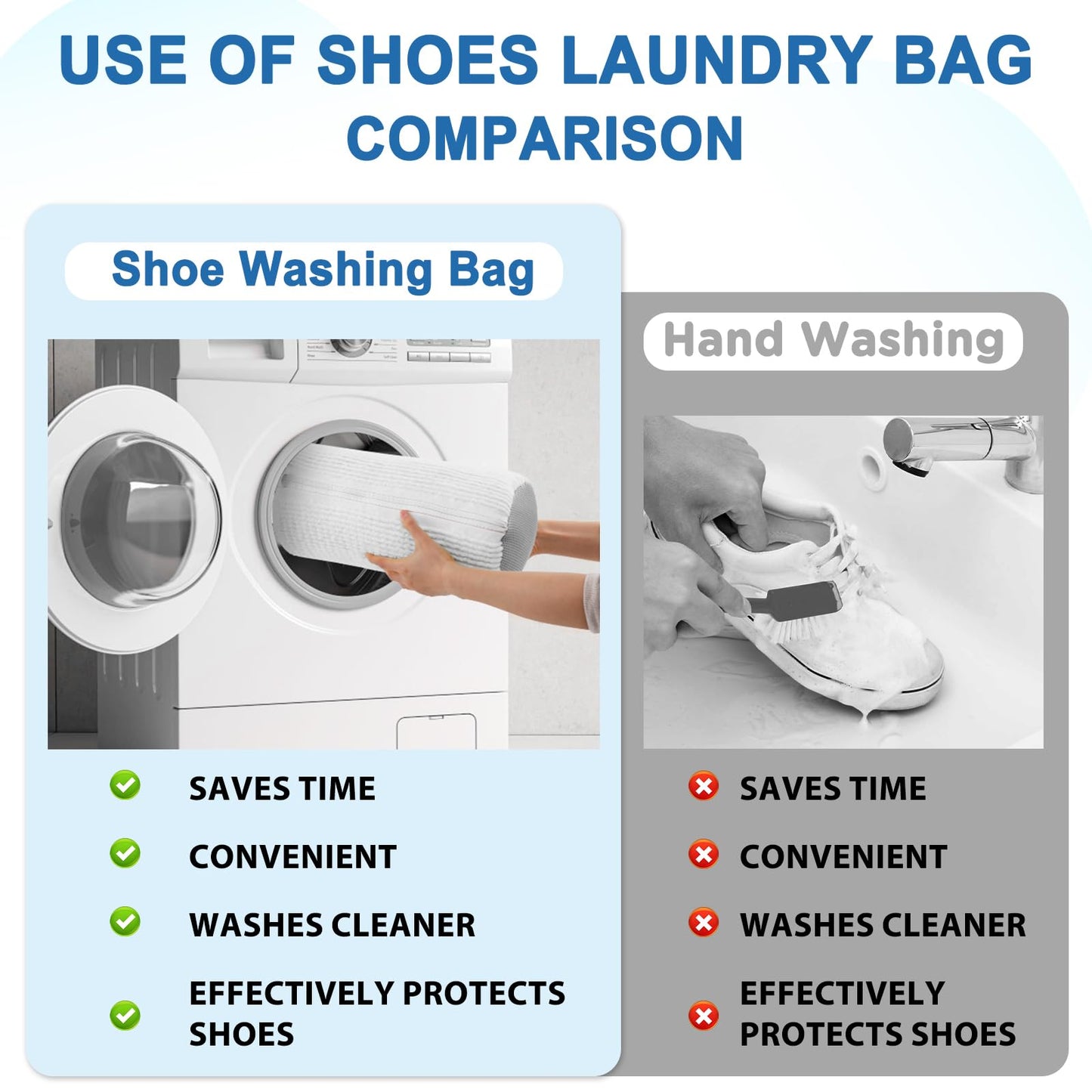 Shoe Laundry Bag 2-Pack – Side Zipper Washing Machine Bags for Sneakers, Reusable Shoe Cleaner for All Sizes – White