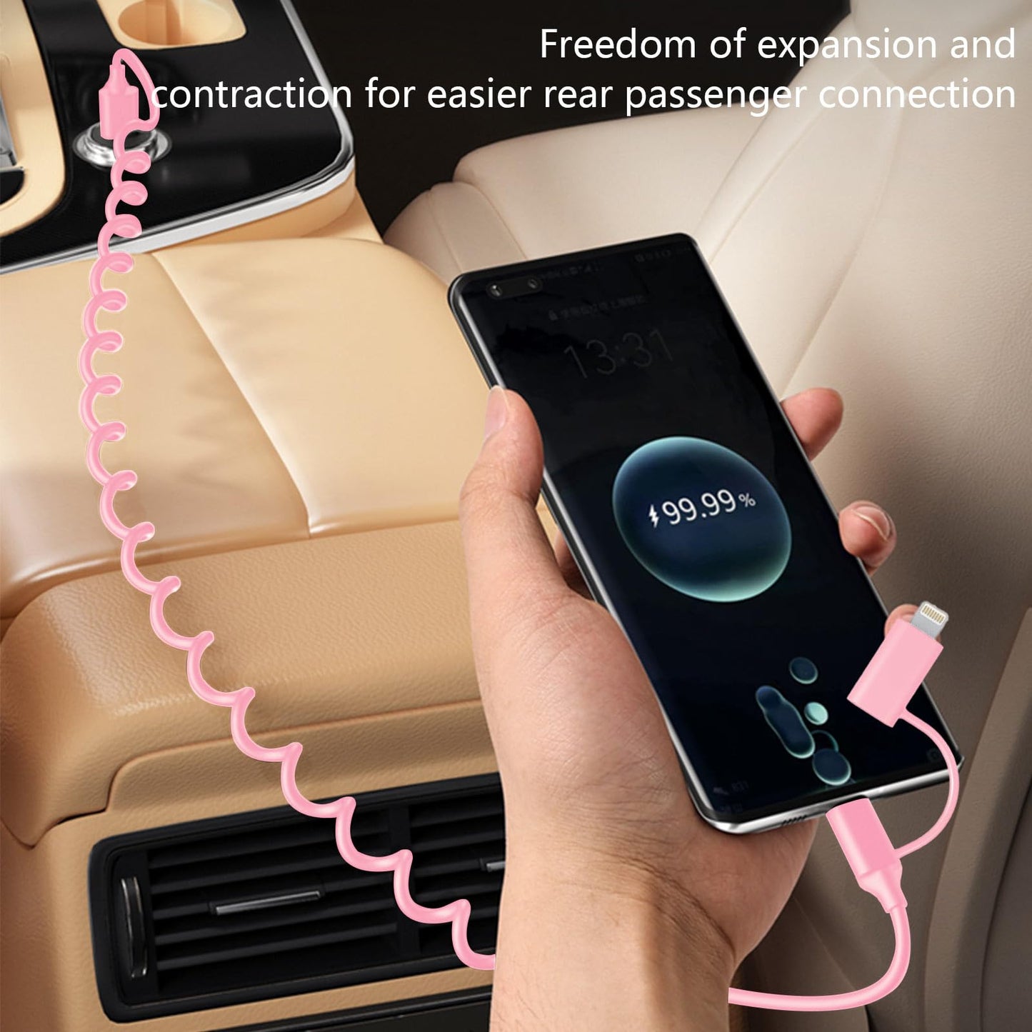 60W Coiled USB-C to USB-C & Lightning Cable?MFi Certified? 2 in 1 Fast Charging Apple CarPlay Cable for iPhone 15/15 Plus/15 Pro Max/14,Galaxy