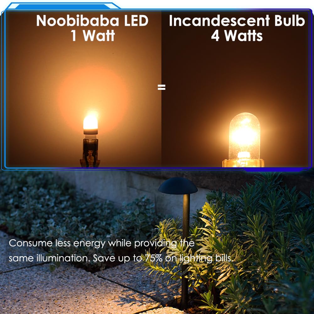 Noobibaba T5 T10 Wedge Base LED Landscape Light Bulb 12VDC 2700K 1W 10-Pack