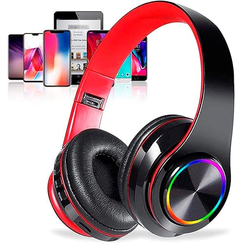Bluetooth Over Ear Headphones, LED Lights Headphones with Built-in Mic, Light Weight, Bluetooth 5.0, Wireless Foldable HiFi Stereo Headphones…