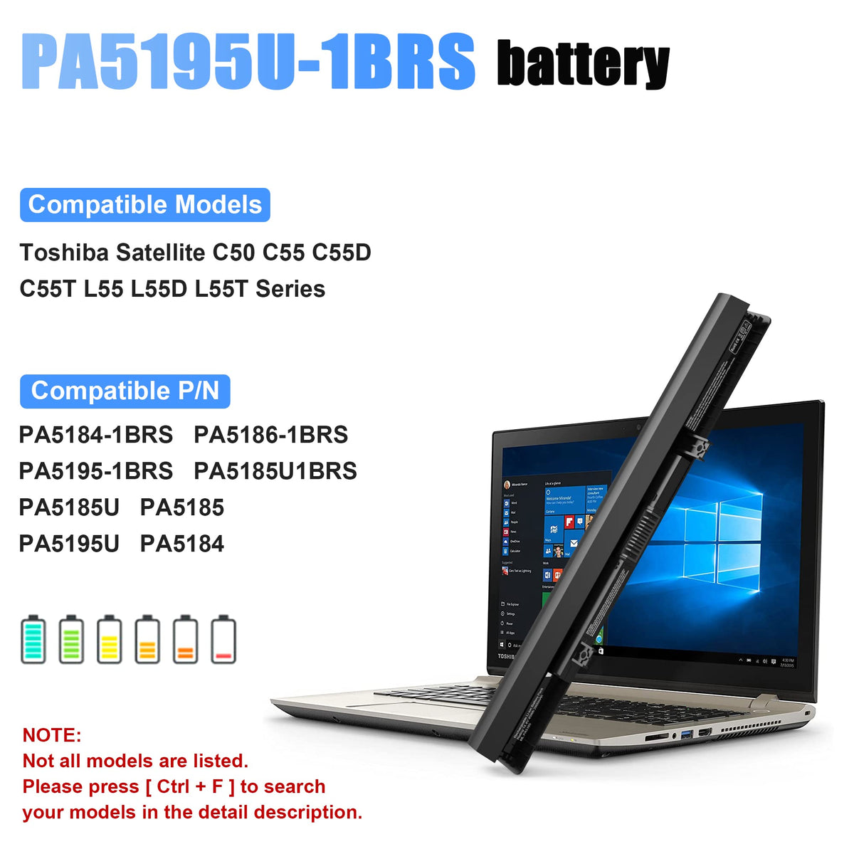 QIOUZW PA5185U-1BRS Laptop Battery for Toshiba Satellite C55 C55D C55T S55 S55T L55 C50-B L55T L55D C55-B C55-B5200 C55-B5299 C55-B5300 C55-B5302