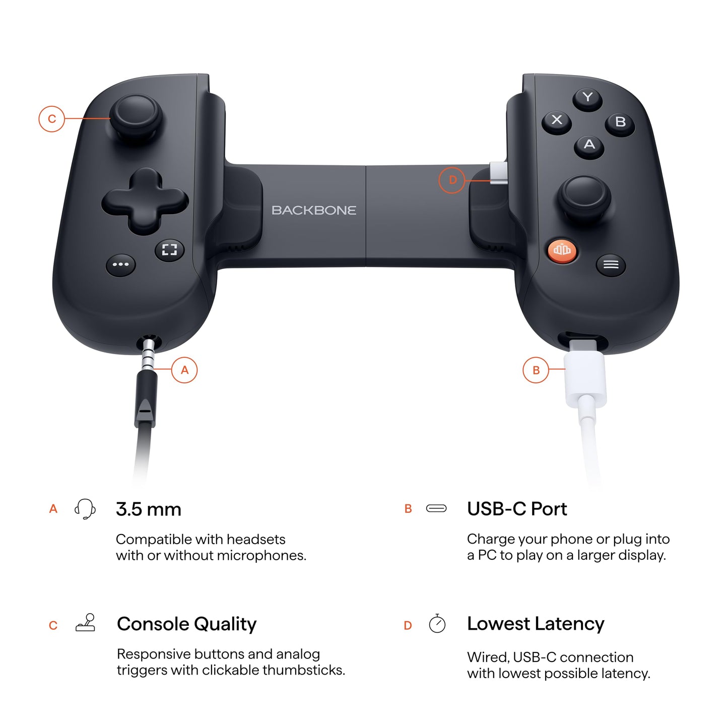 BACKBONE One Mobile Gaming Controller, USB-C Phone Controller for Android & iPhone 15/16/17 Series, 2nd Gen, Play Xbox, PlayStation, Fortnite, Call