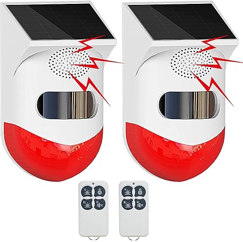 ChunHee Solar Motion Sensor Outdoor Alarm,Adjustable Sensitivity Motion Activated Alarm,129db Sound Security Siren Light IP67 Waterproof and 4 Mode
