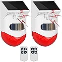 ChunHee Solar Motion Sensor Outdoor Alarm,Adjustable Sensitivity Motion Activated Alarm,129db Sound Security Siren Light IP67 Waterproof and 4 Mode