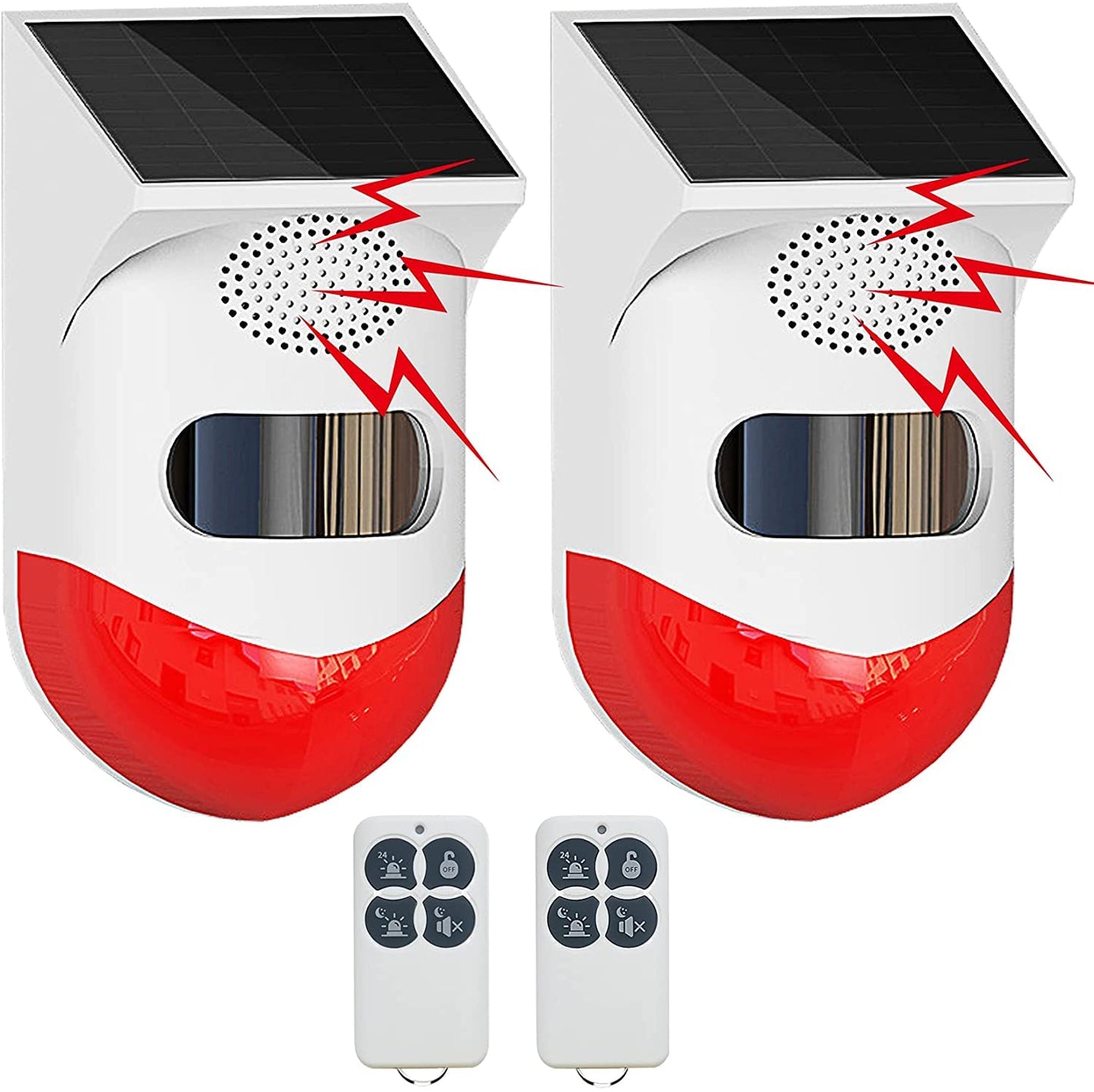 ChunHee Solar Motion Sensor Outdoor Alarm,Adjustable Sensitivity Motion Activated Alarm,129db Sound Security Siren Light IP67 Waterproof and 4 Mode