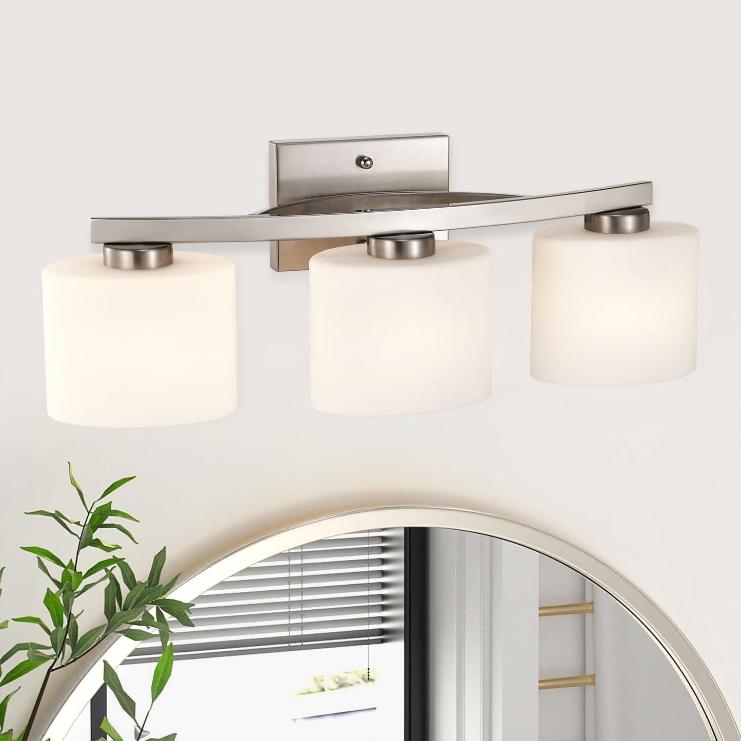 Edvivi Bathroom Light Fixtures, 3-Light Modern Brushed Nickel Vanity Light Over Mirror, Wall Sconces with Oval-Shaped White Glass Shades for Living