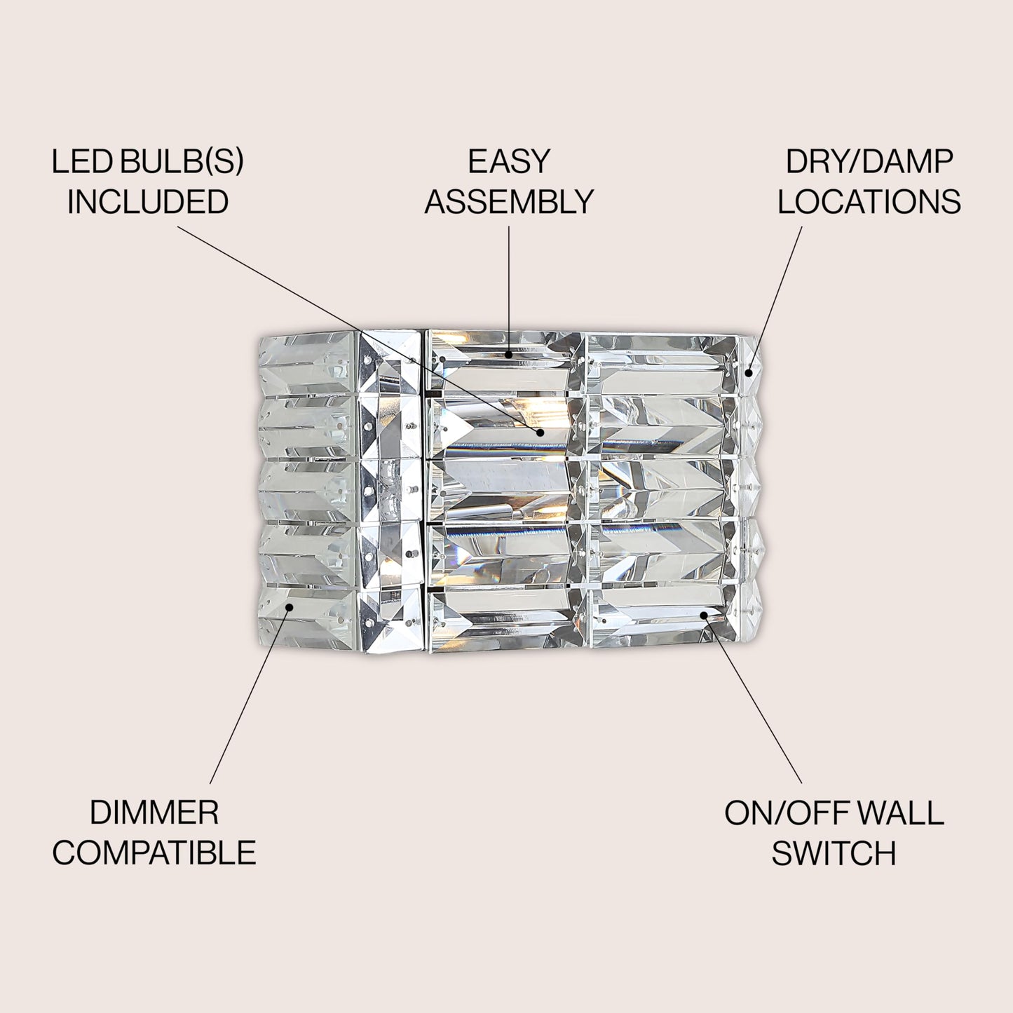 JONATHAN Y 10" Chrome Modern Crystal Vanity Light, LED Bathroom Wall Sconce, 1-Light Fixture for Mirror, Glam Lighting with Clear Crystal Shade, Art