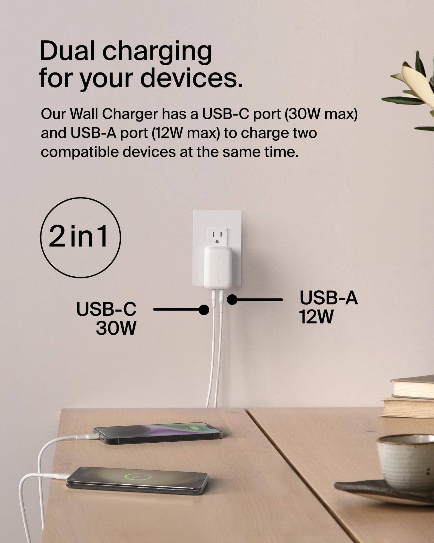 Belkin Dual Port Charger Block 42W - USB-C to Lightning Cable Included - USB-C + USB-A Charger Super Fast Charging - Compatible with Apple iPhone