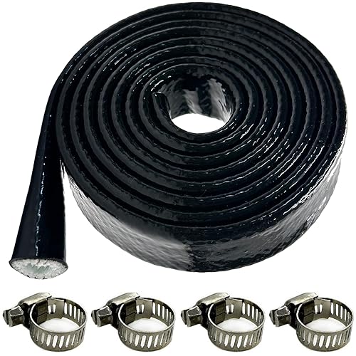 TSYCWQ 5Ft 3/8" Flame-Retardant & Heat-Insulating Silicone Coated Fiberglass Casing with 4 Stainless Steel Clamps - Heat Protection Fit for Automotive