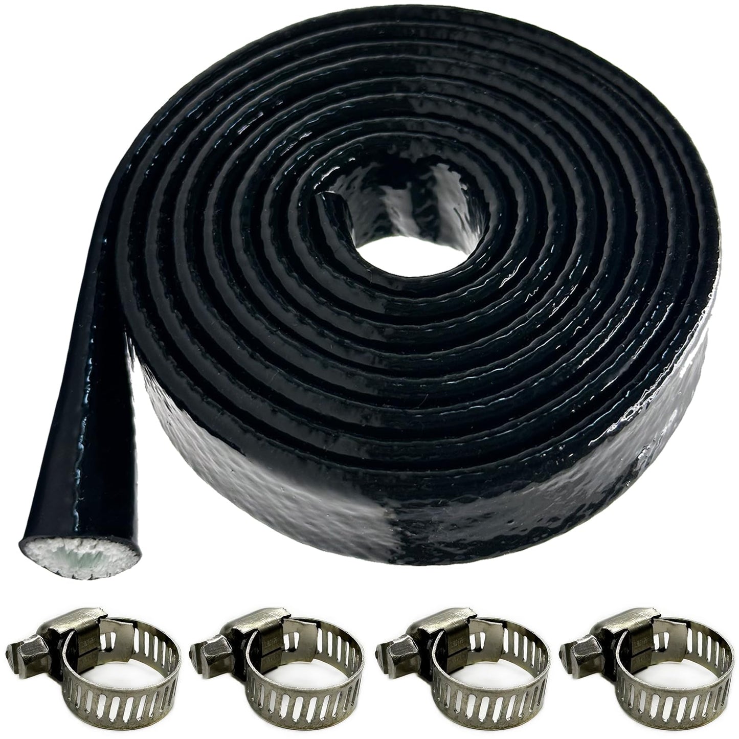TSYCWQ 5Ft 3/8" Flame-Retardant & Heat-Insulating Silicone Coated Fiberglass Casing with 4 Stainless Steel Clamps - Heat Protection Fit for Automotive
