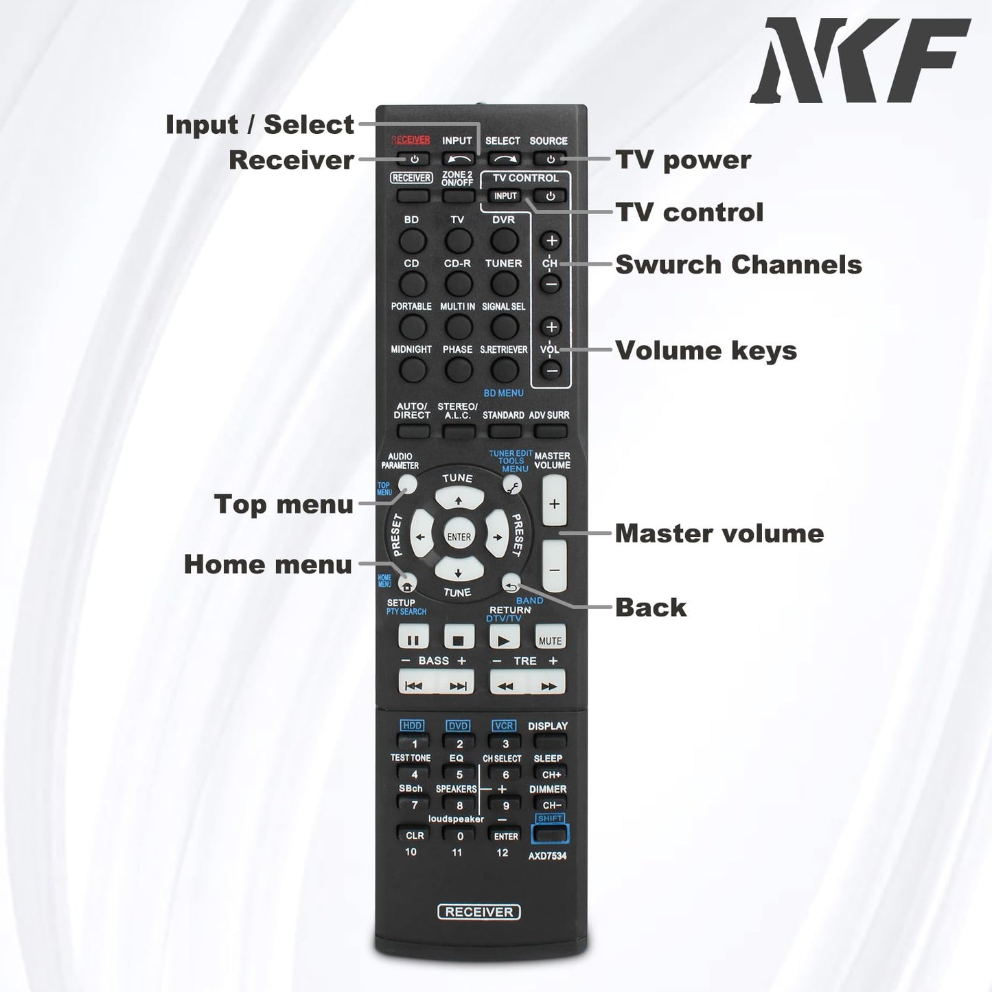 AXD7534 Universal Remote Control for Pioneer AV Receiver Remote - Effortless Control Various for Pioneer AV Receiver Models SX-319V VSX-519V-K