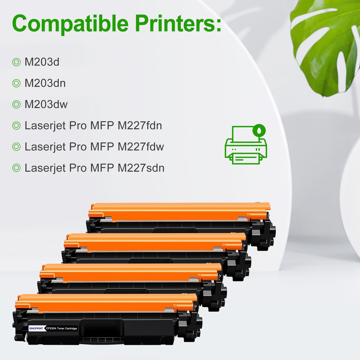 SINOPRINT CF230A 30A Black MFP M227fdw Toner Cartridge 4 Pack Compatible Replacement for HP 30X CF230X for HP Pro M203dw MFP M227fdw M227fdn M203dn