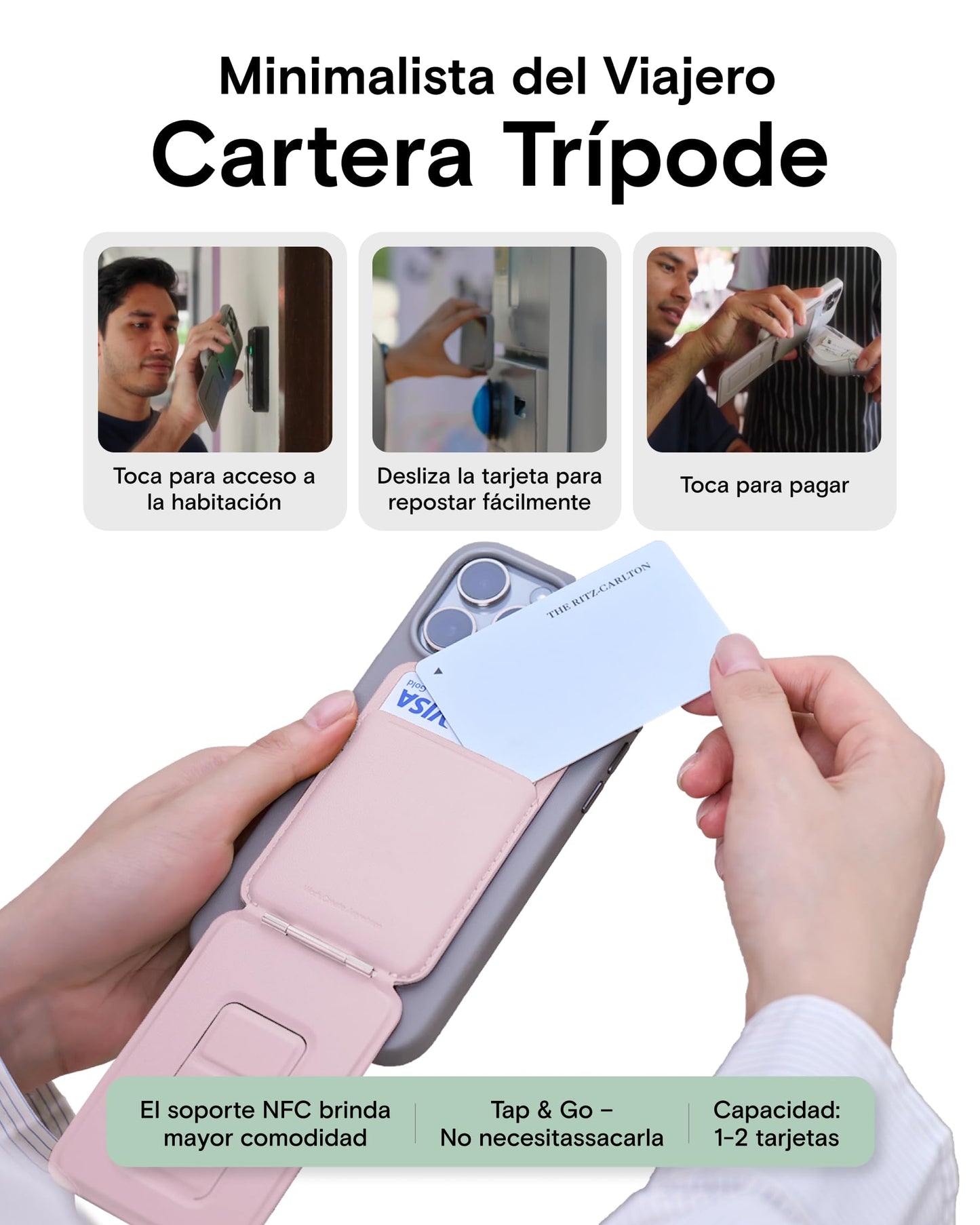 MOFT Phone Tripod Wallet, 3 in 1 Phone Stand Wallet, NFC-Supported Magnetic Phone Stand, MOVAS Vegan Leather Adjustable Card Holder, Light Pink