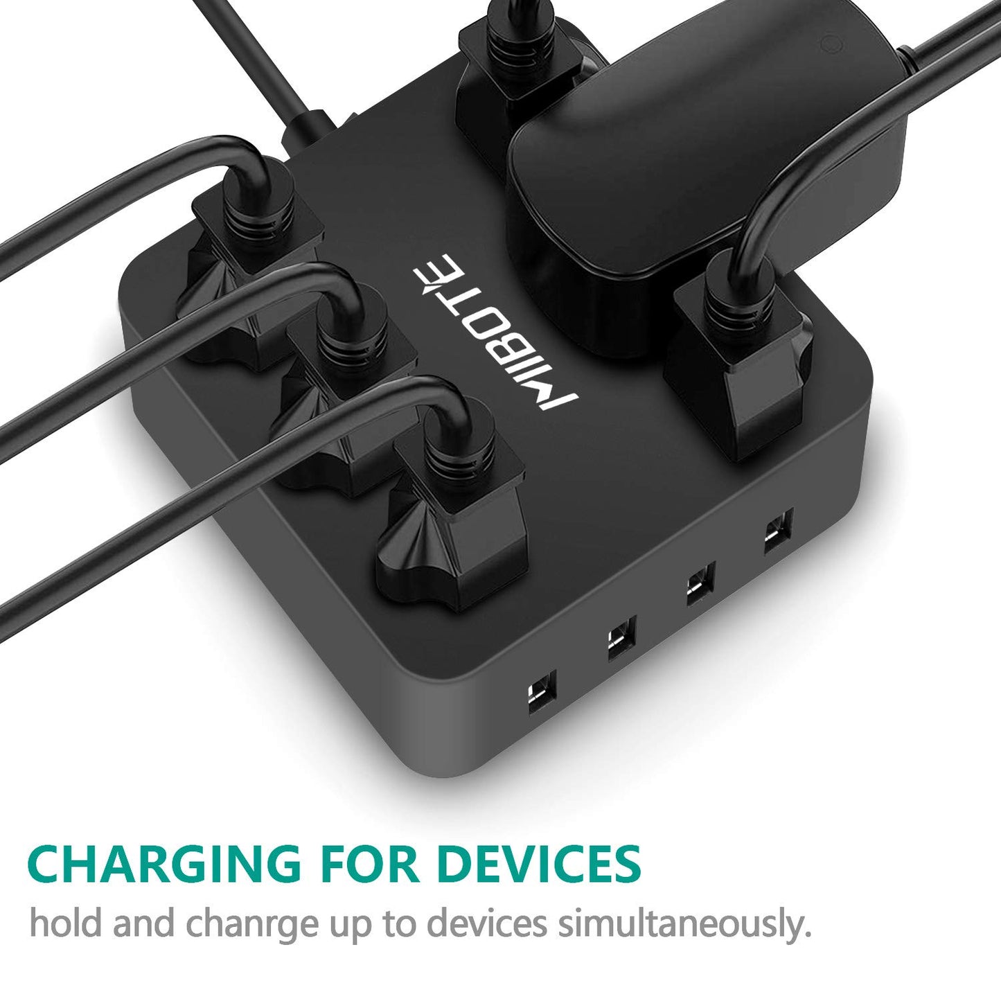 Power Strip with USB, MIBOTE 6 AC Outlet with 4 Port USB Surge Protector Power Strip Charger 5ft Power Cord 1875W 100-240V for Travel, TV, Computer