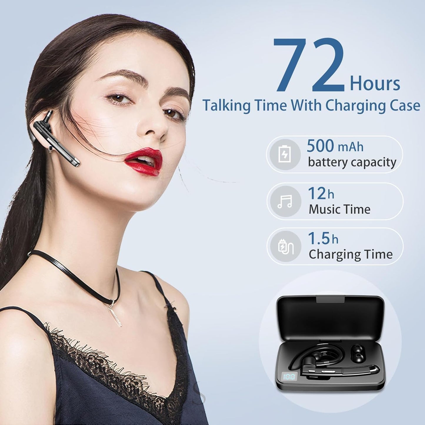 Champonic Bluetooth Headset, Wireless Bluetooth Earpiece with mic Trucker Headset for Phone Case Office Phones Built-in Microphone Headphones Manos